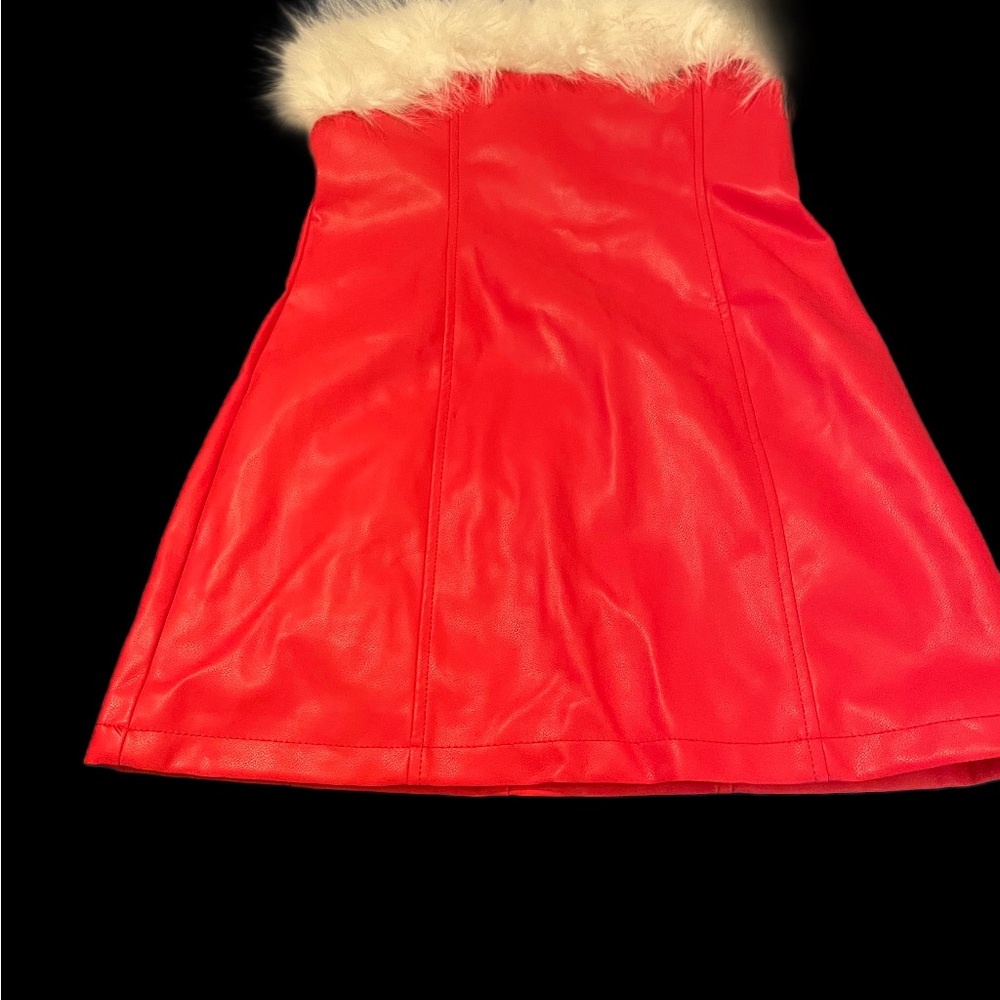 Current Mood Vibrant Red Skirt with Faux Fur Trim